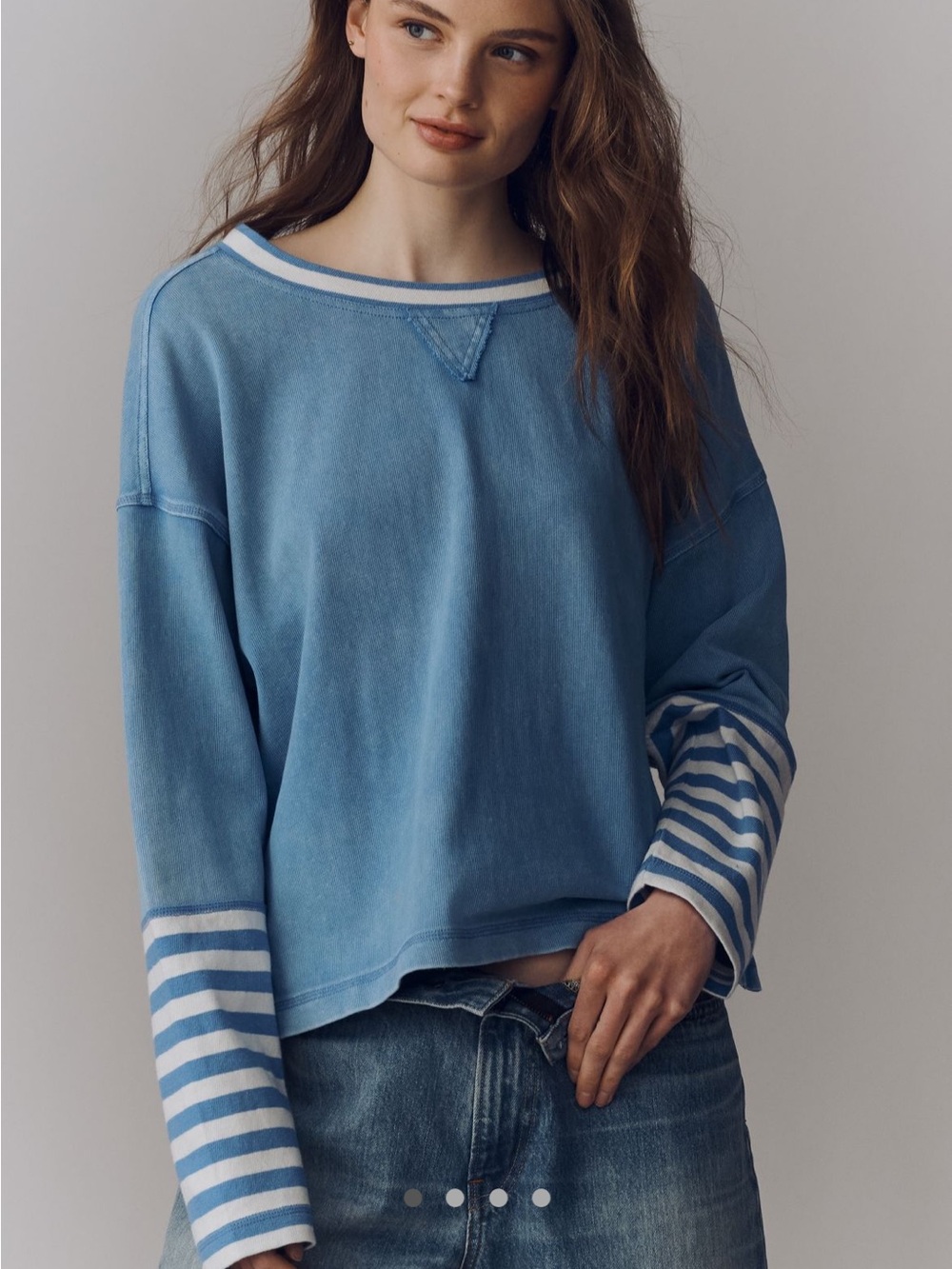 Pilcro Blue Striped-Sleeve Pullover - Picture 2 of 2